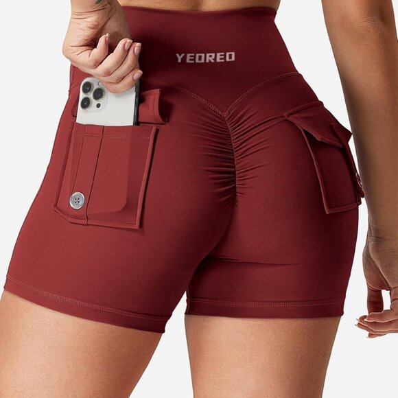 Women Scrunch Workout Shorts Nylon Spandex High Waisted Booty Yoga Pockets - Picture 3 of 5